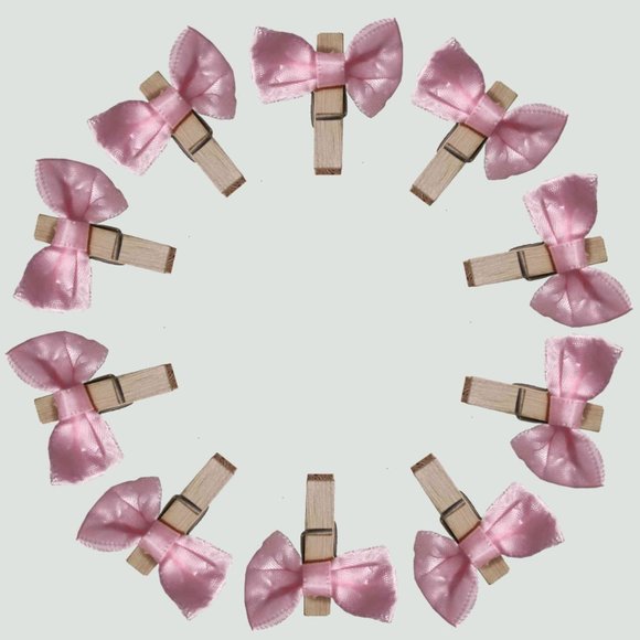 handmade Other - NEW Handmade 10 pcs Mini Clothes Pin Pink Bow Home Decor & String Set